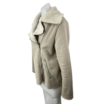 Brooklyn Karma Women's White Ivory Faux Sherpa Zip Aviator Coat Jacket Size M