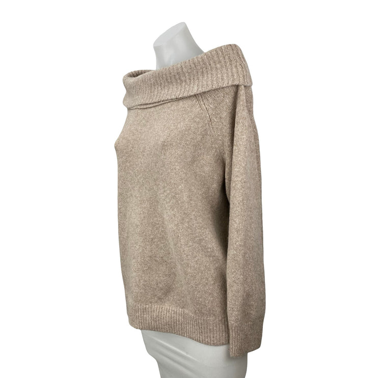 Lillusory Women's Beige Knit Off Shoulder Long Sleeve Sweatshirt Sweater Top S
