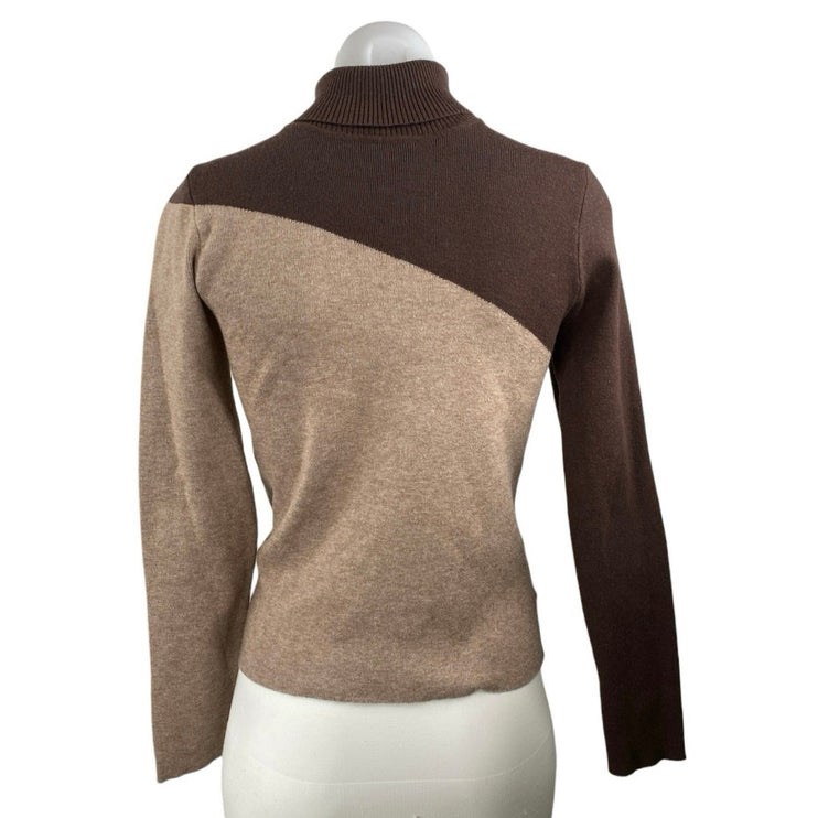 Commense Women's Brown Tan coloblock Turtleneck Long Sleeve Sweater Top Size L