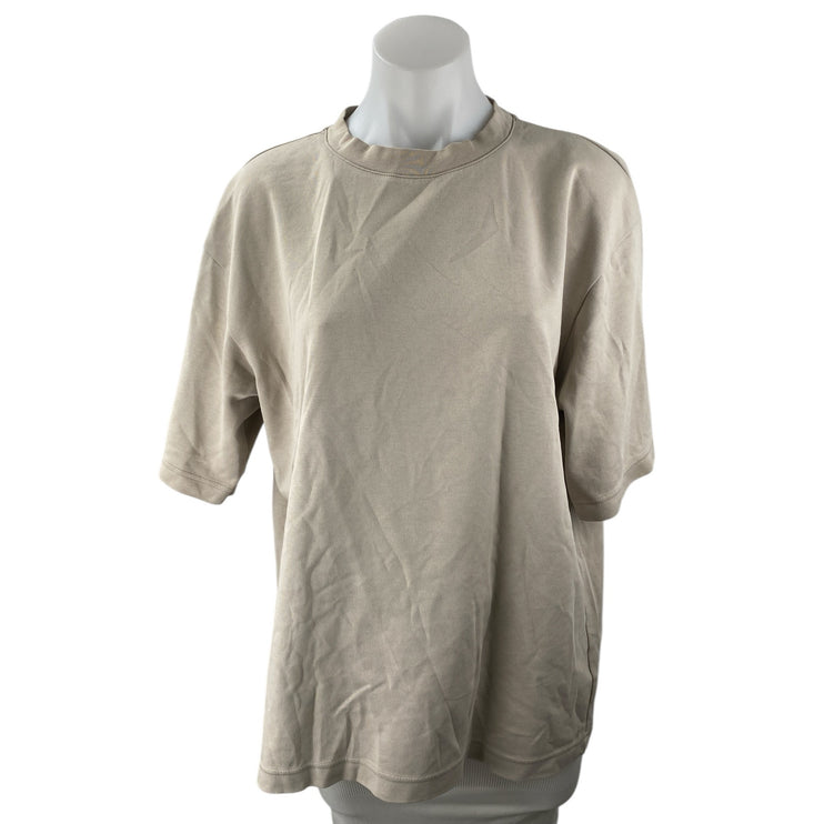 Uniqlo Airism Womens Beige Short Sleeve Crew Neck Basic Tee T-Shirt Top Size L