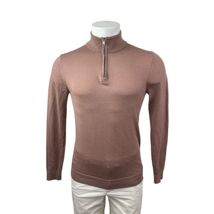 Reiss Men's Brown 100% Wool 1/4 Zip Long Sleeve Knit Sweatshirt Sweater Top Sz S