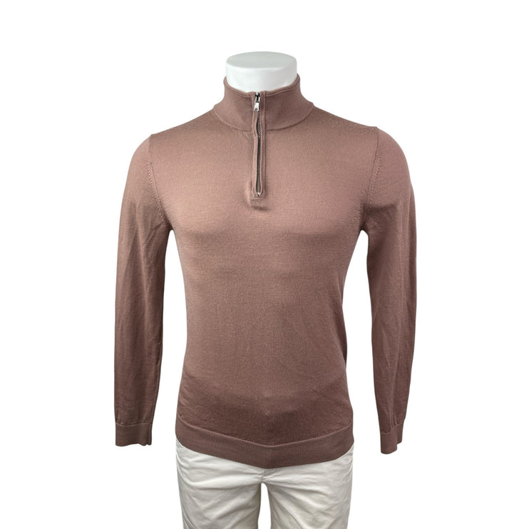 Reiss Men's Brown 100% Wool 1/4 Zip Long Sleeve Knit Sweatshirt Sweater Top Sz S