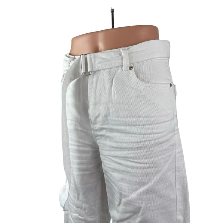 Zara Women's White High Waisted Belted Wide Leg Baggy Palazzo Denim Jeans Size 4