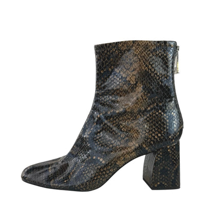 Zara Women's Brown Snakeskin Leather Block Heel Zippper Ankle Boots 39 US 8.5