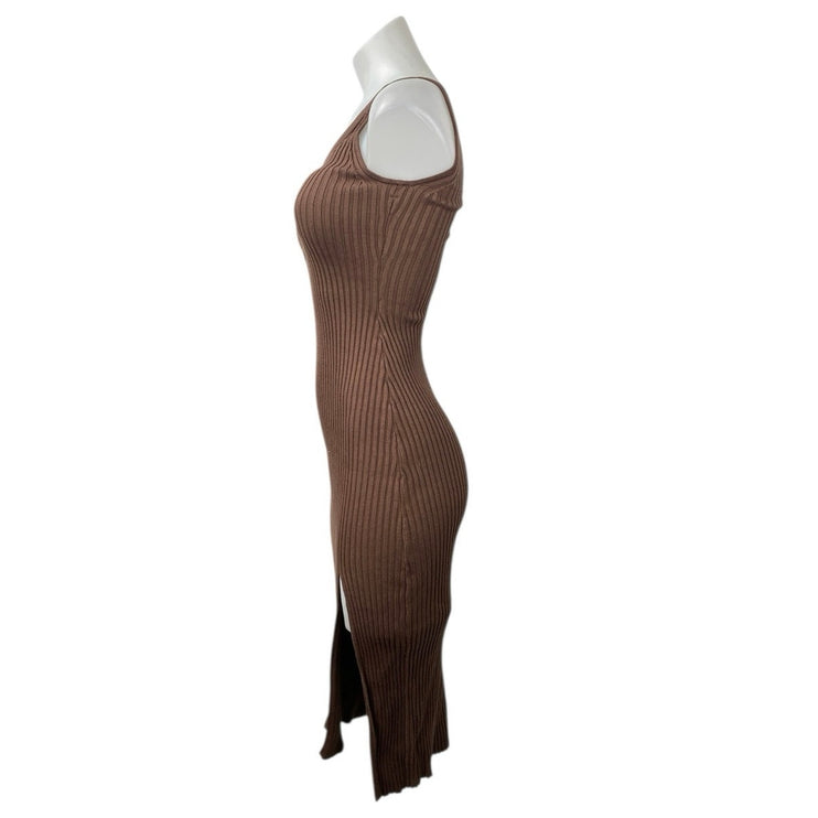 Abercrombie & Fitch Brown Rib Knit Sleeveless Keyhole Slit Midi Bodycon Dress XS