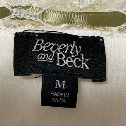 Beverly & Beck Cream Floral Eyelet Lace Tie Sleeveless Tank Corset Crop Top Sz M