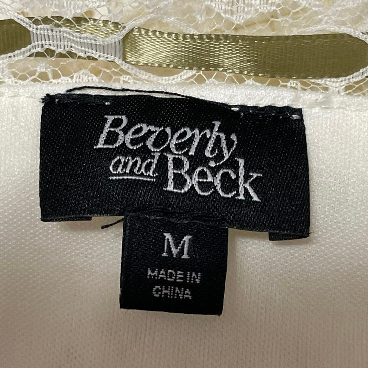 Beverly & Beck Cream Floral Eyelet Lace Tie Sleeveless Tank Corset Crop Top Sz M