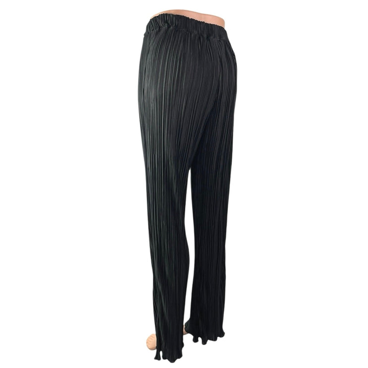 Silk & Salt Womens Black Pleated Elastic High Waist Straight Wide Leg Pants Sz M