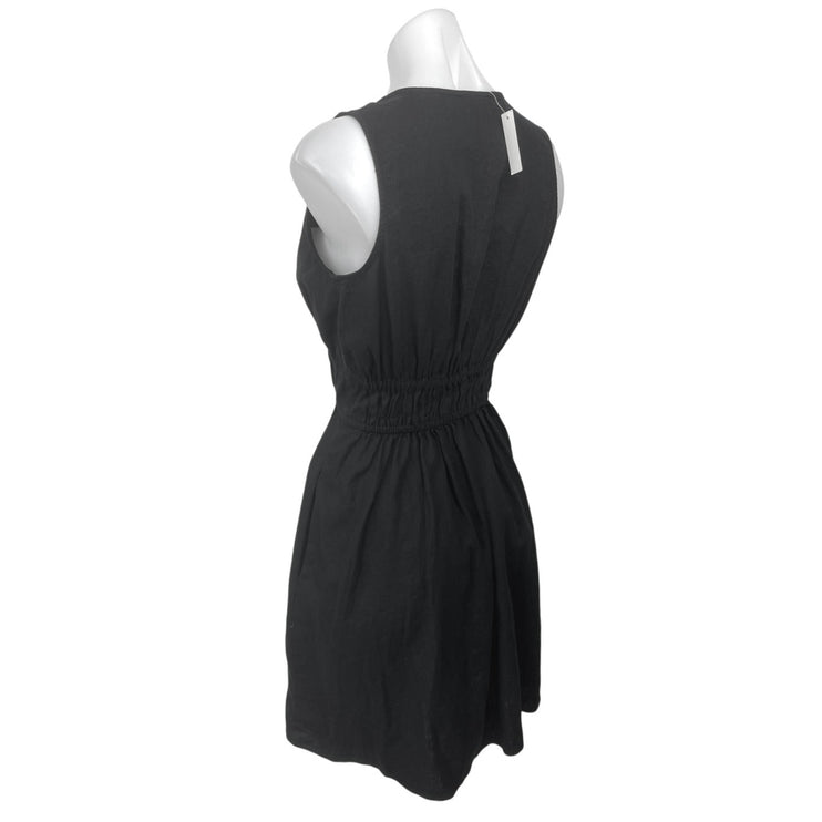 NEW Madewell Sophia Black Linen Sleeveless V-Neck Mini Fit & Flare Tank Dress XS