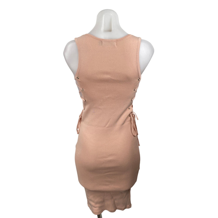 Rehab Coral Sleeveless Side Lace Up Ribbed Knit Tank Mini Bodycon Dress Size S