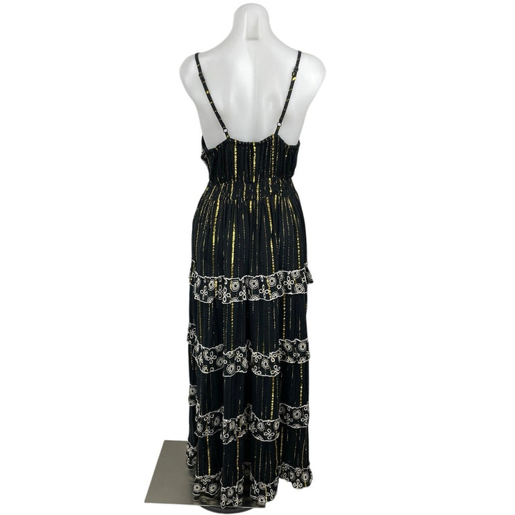 NEW Ananta Embroidery Sleeveless Tiered Maxi Cami Tank Flare A-Line Dress L/XL