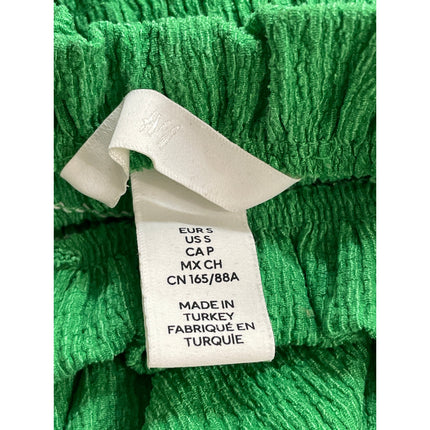 H&M Green Smocked Sleeveless Ruffle Crinkle Pleated Cami A Line Midi Dress Sz S