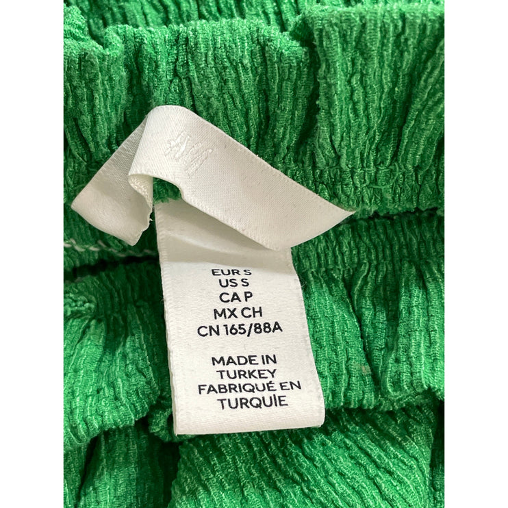H&M Green Smocked Sleeveless Ruffle Crinkle Pleated Cami A Line Midi Dress Sz S