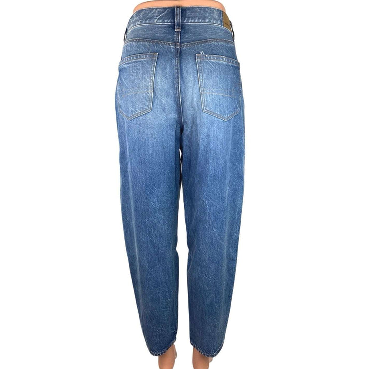 American Eagle Blue Medium Wash High Rise Baggy Relaxed Mom Jeans Size 30W