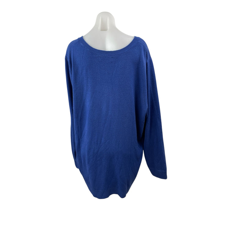Croft & Barrow Women's Blue V Neck Long Sleeve Knit Pullover Sweater Top Size 3X