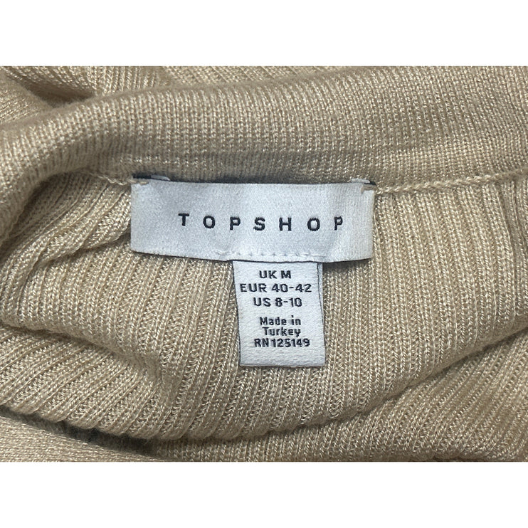 Topshop Beige Long Sleeve V Neck Collared Polo Knit Sweater Midi Dress Size 8-10