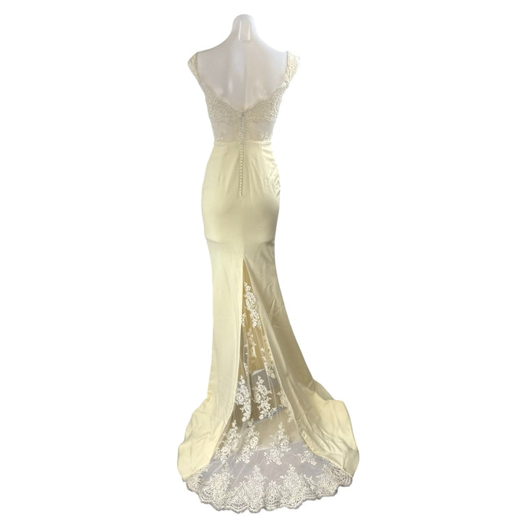 Portia & Scarlett Cream Beaded Embroidery Maxi Trumpet Mermaid Gown Dress Size S