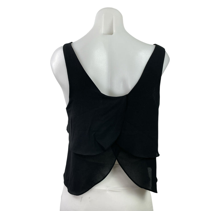Paper Crane Women's Black Sleeveless Chiffon Layered Open Back Crop Tank Top M