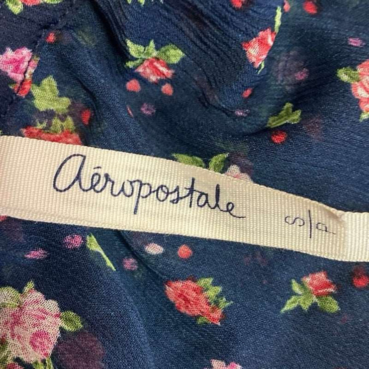 Aeropostale Navy Blue Floral Print Spaghetti Strap Peplum Camisole Tank Top Sz S