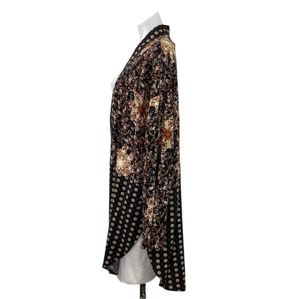 Free People Forget Me Knot Black Long Sleeve Open Boho Kimono Cardigan Size L
