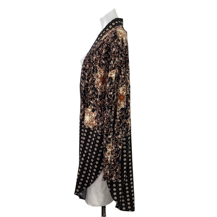 Free People Forget Me Knot Black Long Sleeve Open Boho Kimono Cardigan Size L