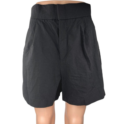 Zara Women's Black Linen High Waisted Pleated A Line Mini Casual Shorts Size M