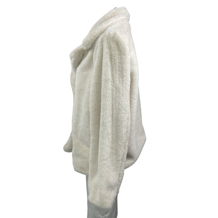 JouJou Women's White Long Sleeves Faux Fur Snap Button Fleece Coat Jacket Sz XL