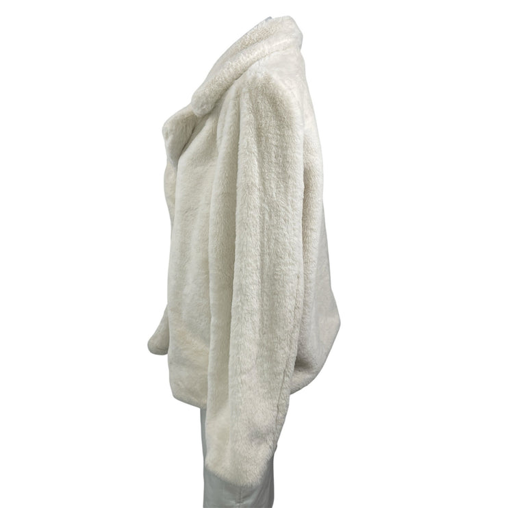 JouJou Women's White Long Sleeves Faux Fur Snap Button Fleece Coat Jacket Sz XL
