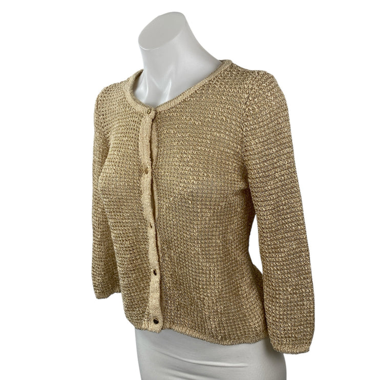 Zara Romantic Shimmer Women Cream 3/4 Sleeve Button Down Cardigan Sweater Top S