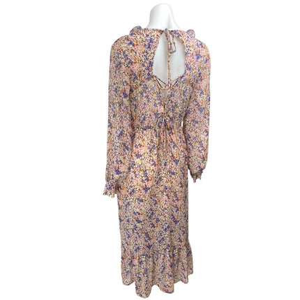 Zara Multicolor Long Puff Sleeve V-Neck Ruffle Cutout A Line Maxi Dress Size M