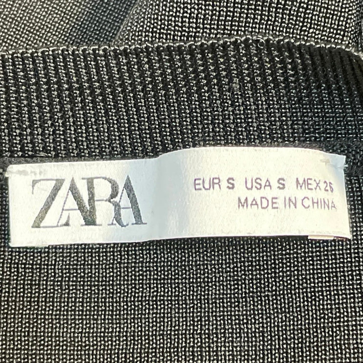 Zara Mixed Media Organza Long Puff Balloon Sleeve Crew Neck Sweater Blouse Top S