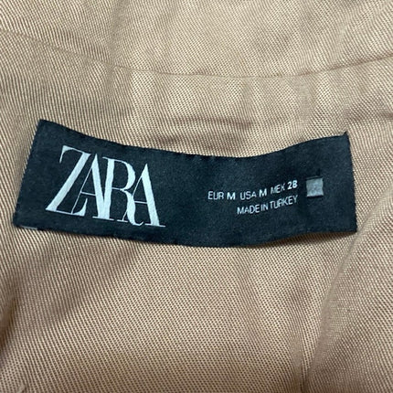 Zara Tan Khaki Drop Shoulder Tie Waist Notch Collar Vest Coat Mini Dress Size M