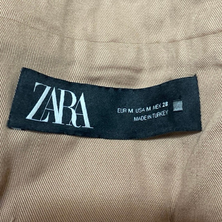 Zara Tan Khaki Drop Shoulder Tie Waist Notch Collar Vest Coat Mini Dress Size M