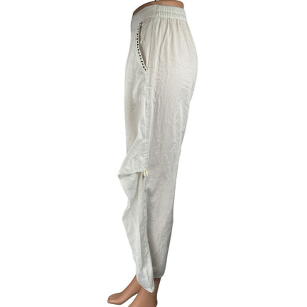 Seeaash Women's White High Rise Elastic Waist Wide Leg Baggy Trousers Pants XS