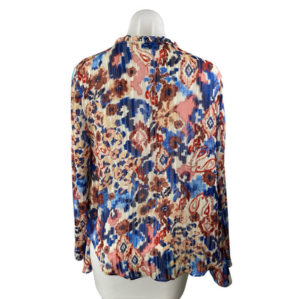 ZARA Women's Multicolor Floral Long Sleeve V Neck Button Down Shirt Blouse Top M