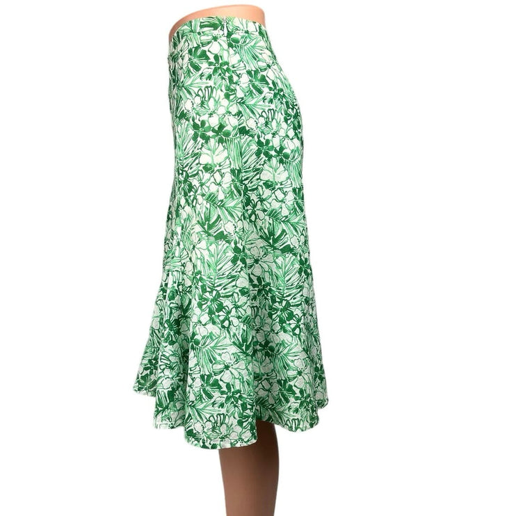 Saks Fifth Avenue Foilio Green Tropical Floral Cotton Fit & Flare Midi Skirt 6P