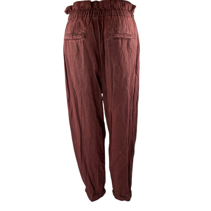 Free People Margate Maroon Brown High Waisted Tapered Paperbag Trousers Pants M