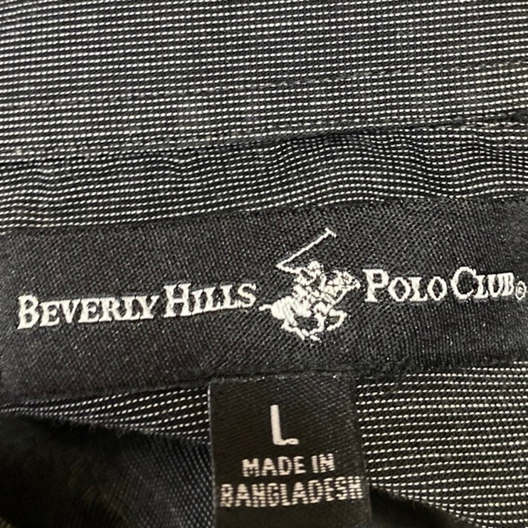 Beverly Hills Polo Club Men's Dark Gray Long Sleeve Button Up Shirt Top Size L