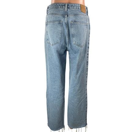 Zara Women's Blue High Rise Light Wash Frayed Hems Straight Denim Jeans Pants 4