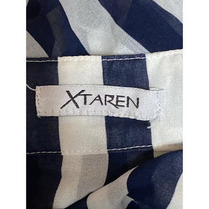 Xtaren Women's Blue White Striped 3/4 Sleeve Pocket Blouse Shirt Tunic Top Sz M