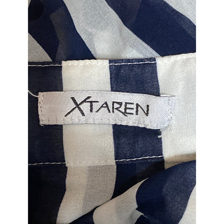 Xtaren Women's Blue White Striped 3/4 Sleeve Pocket Blouse Shirt Tunic Top Sz M
