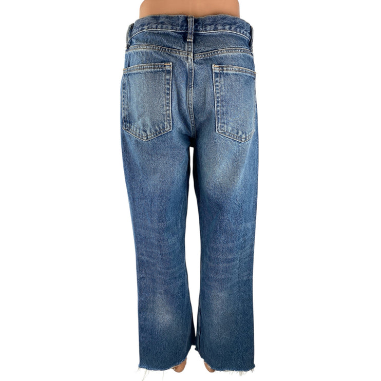 Zara Women's Blue High Rise Raw Frayed Hem Baggy Wide Leg Denim Jeans Pants Sz 6