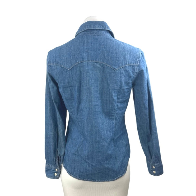 Aritzia Denim Forum Blue Long Sleeve Denim Jean Button Down Shirt Top Size XS