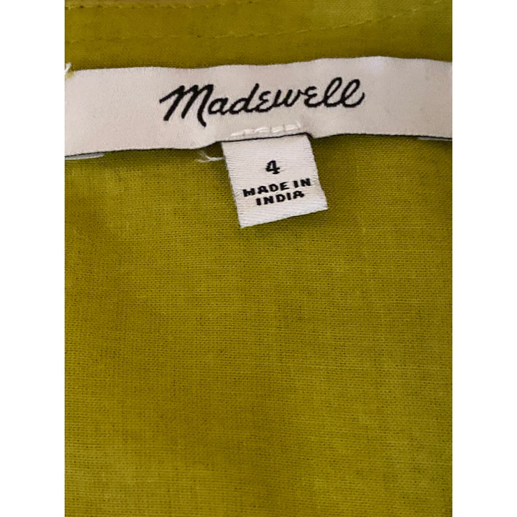 Madewell Annamarie Yellow Green Striped Short Puff Sleeve Mini A-Line Dress Sz 4