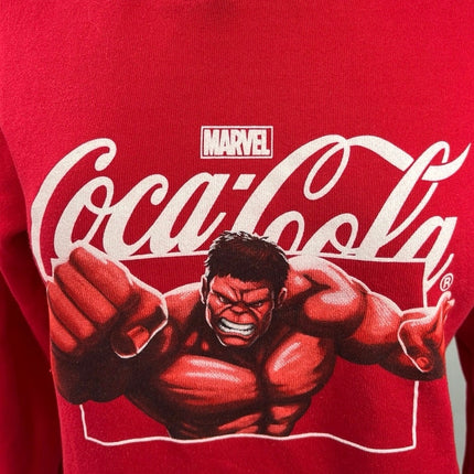 Marvel Coca Cola Hulk Superhero Red Graphic Long Sleeve Sweatshirt Hoodie Top Sz S