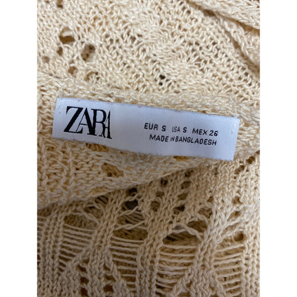 Zara Women's Cream Beige Crochet Knit Sleeveless Button Up Boho Crop Top Size S