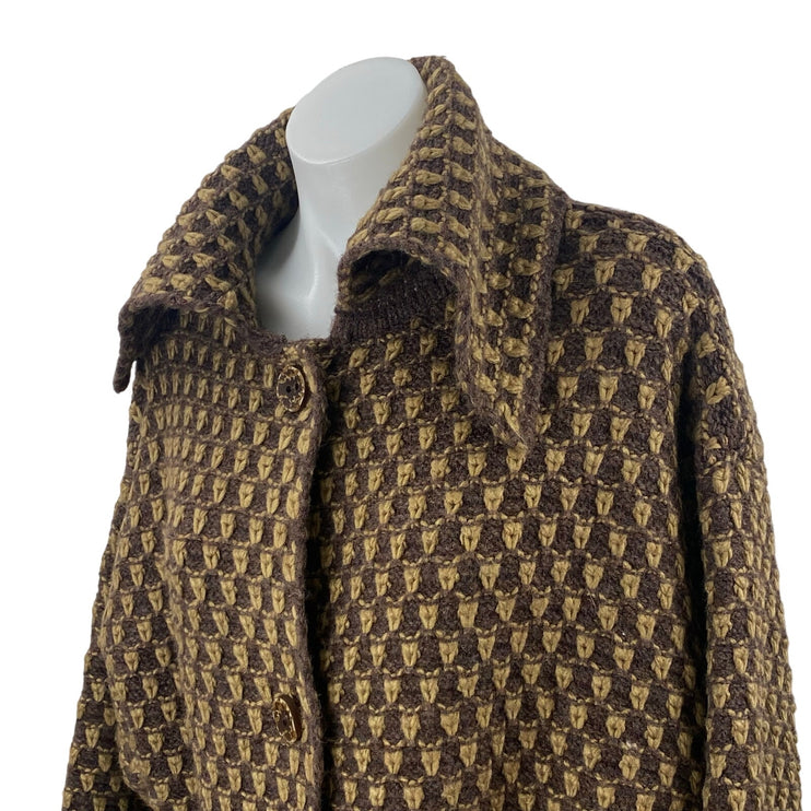 NEW Zara Brown Yellow Crochet Knit Long Sleeve Button Up Sweater Top Size S