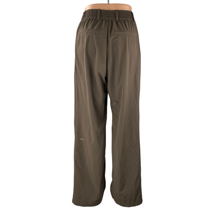 Alo Yoga Womens Brown Pleated High Rise Straight Wide Leg Trousers Dress Pants S