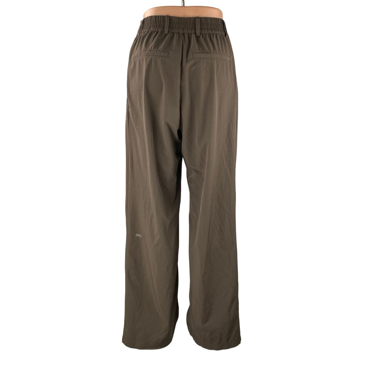 Alo Yoga Womens Brown Pleated High Rise Straight Wide Leg Trousers Dress Pants S