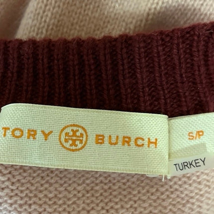 Tory Burch Women's Pink Long Sleeve Crew Neck Ribbed Knit Sweater Top Size S